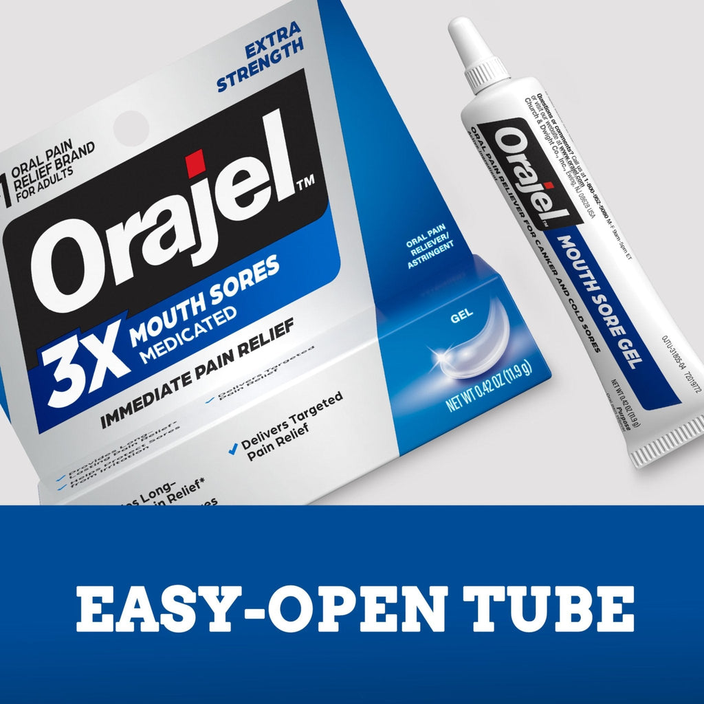 Orajel 3X for Mouth Sores: Maximum Strength Gel Tube 0.42oz- from 1 Oral Pain Relief Brand - Maple Wellness Supplements