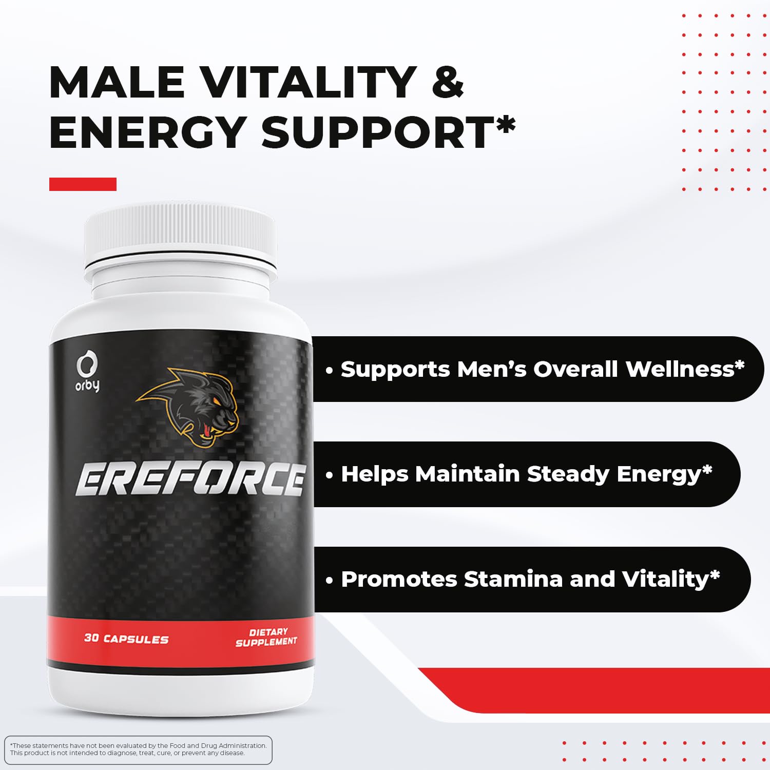 Orby EreForce – Natural Daily Wellness Supplement with L-Citrulline, L-Carnitine & Maca Root – 100% Natural, Non-GMO, GMP Certified, Made in USA – 30 Capsules, 1 Month Supply - TrustMedUSA