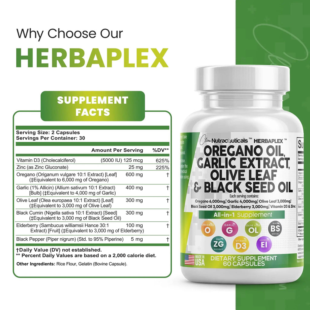 Oregano Oil 6000mg Garlic Extract 4000mg Olive Leaf 3000mg Black Seed - TrustMedUSA