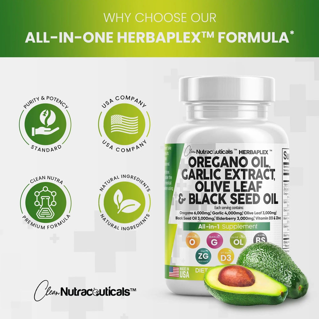 Oregano Oil 6000mg Garlic Extract 4000mg Olive Leaf 3000mg Black Seed - TrustMedUSA