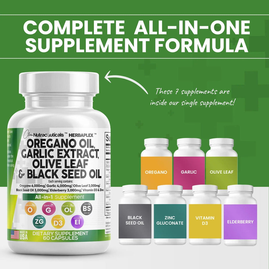 Oregano Oil 6000mg Garlic Extract 4000mg Olive Leaf 3000mg Black Seed - TrustMedUSA