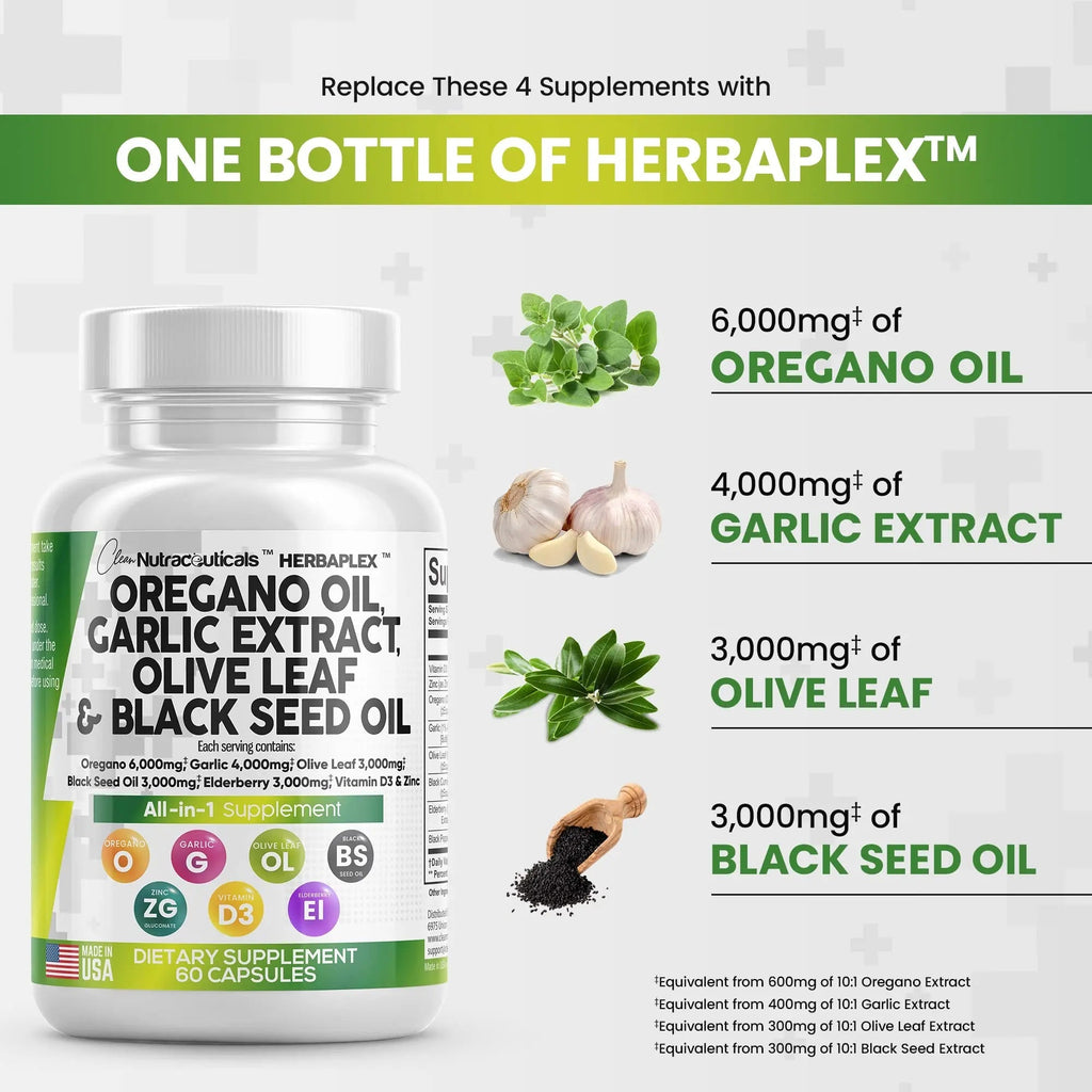 Oregano Oil 6000mg Garlic Extract 4000mg Olive Leaf 3000mg Black Seed - TrustMedUSA