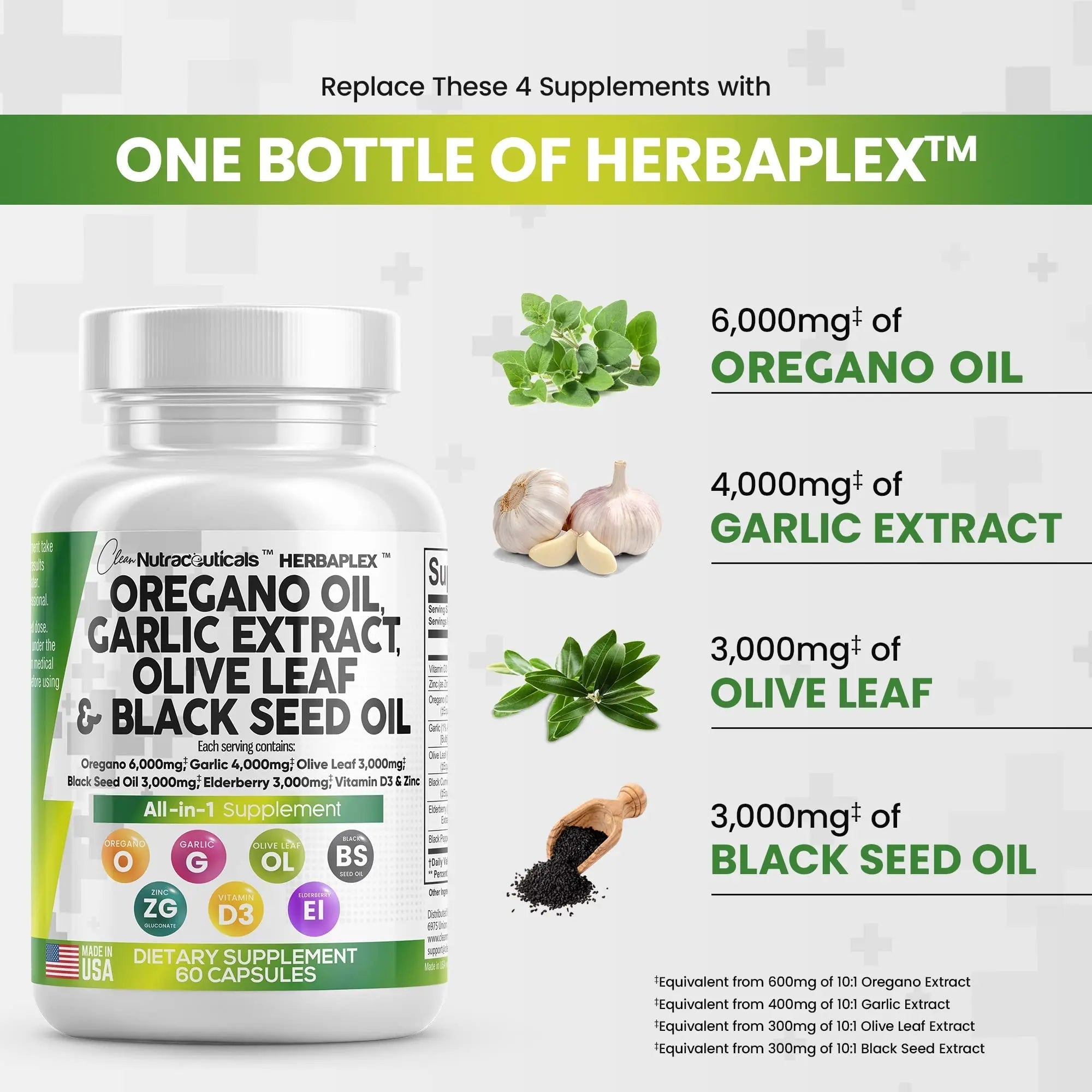 Oregano Oil 6000mg Garlic Extract 4000mg Olive Leaf 3000mg Black Seed - TrustMedUSA