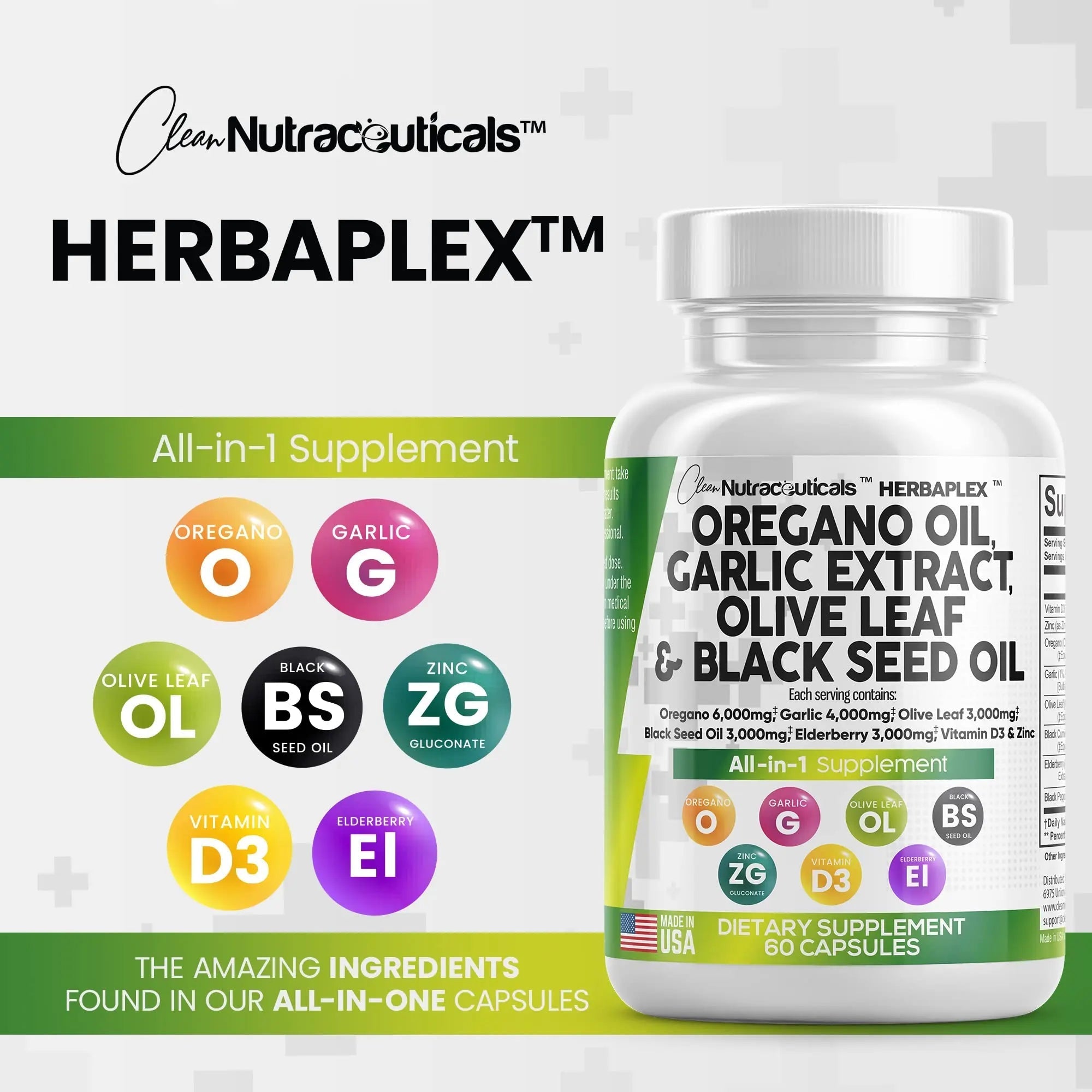 Oregano Oil 6000mg Garlic Extract 4000mg Olive Leaf 3000mg Black Seed - TrustMedUSA