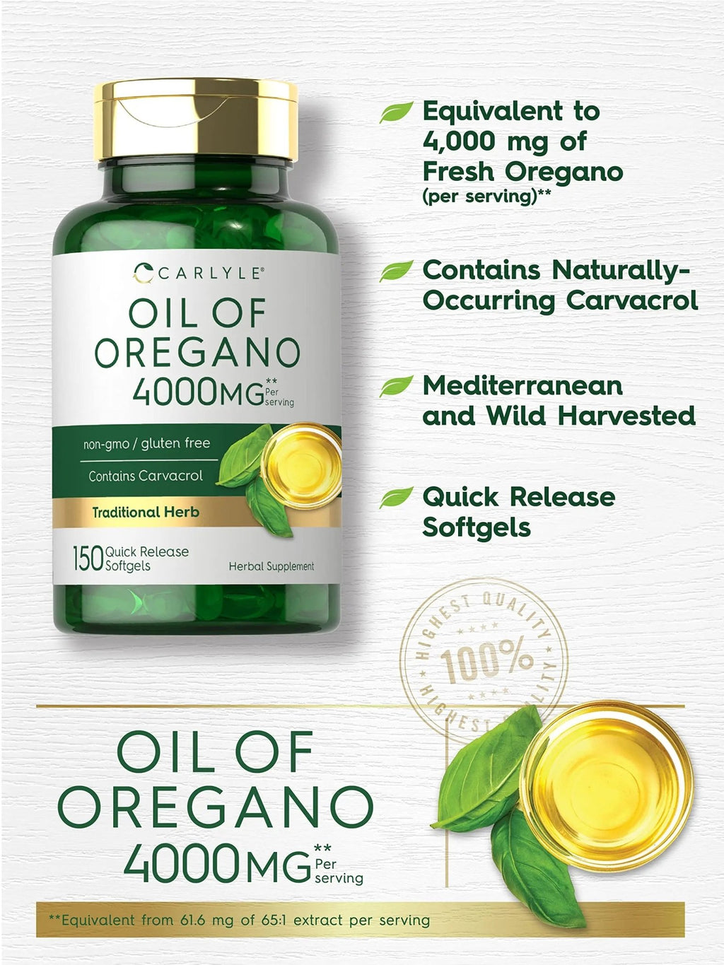 Oregano Oil Extract | Max Potency | 150 Softgel Capsules | Non-GMO and Gluten - TrustMedUSA