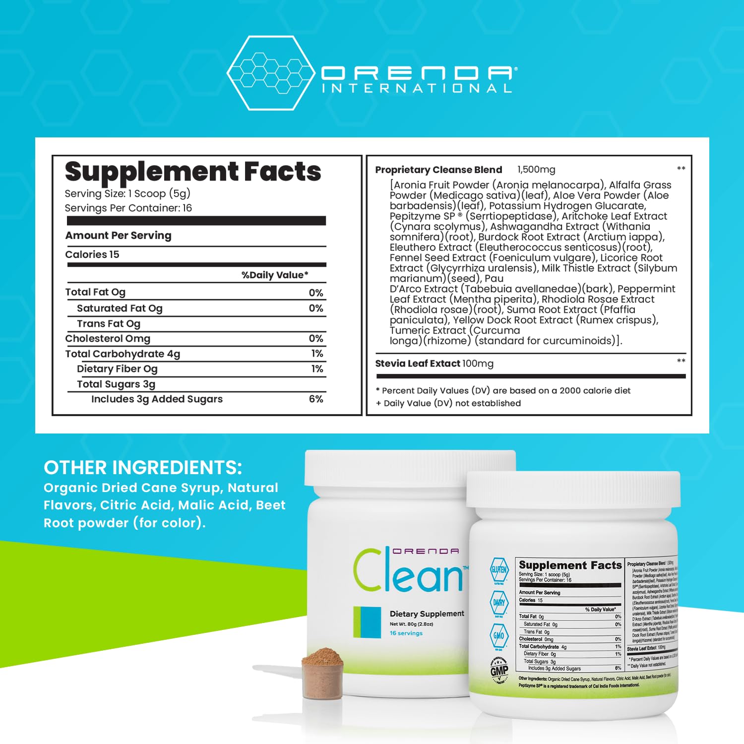 Orenda Clean - Peptizyme-SP EN, Aronia Berry, Aloe Vera and More for Digestive Support - Nutrient-Rich Supplement for Wellness - 80g, 16 Servings - TrustMedUSA