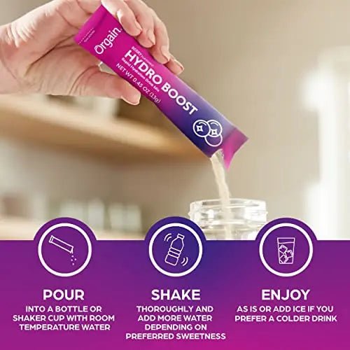 Orgain Organic Hydration Packets, Electrolytes Powder - Berry Hydro Boost - TrustMedUSA