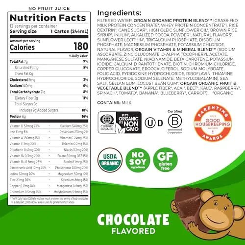 Orgain Organic Kids Nutritional Protein Shake, Chocolate - Kids Snacks with 8g Dairy - TrustMedUSA