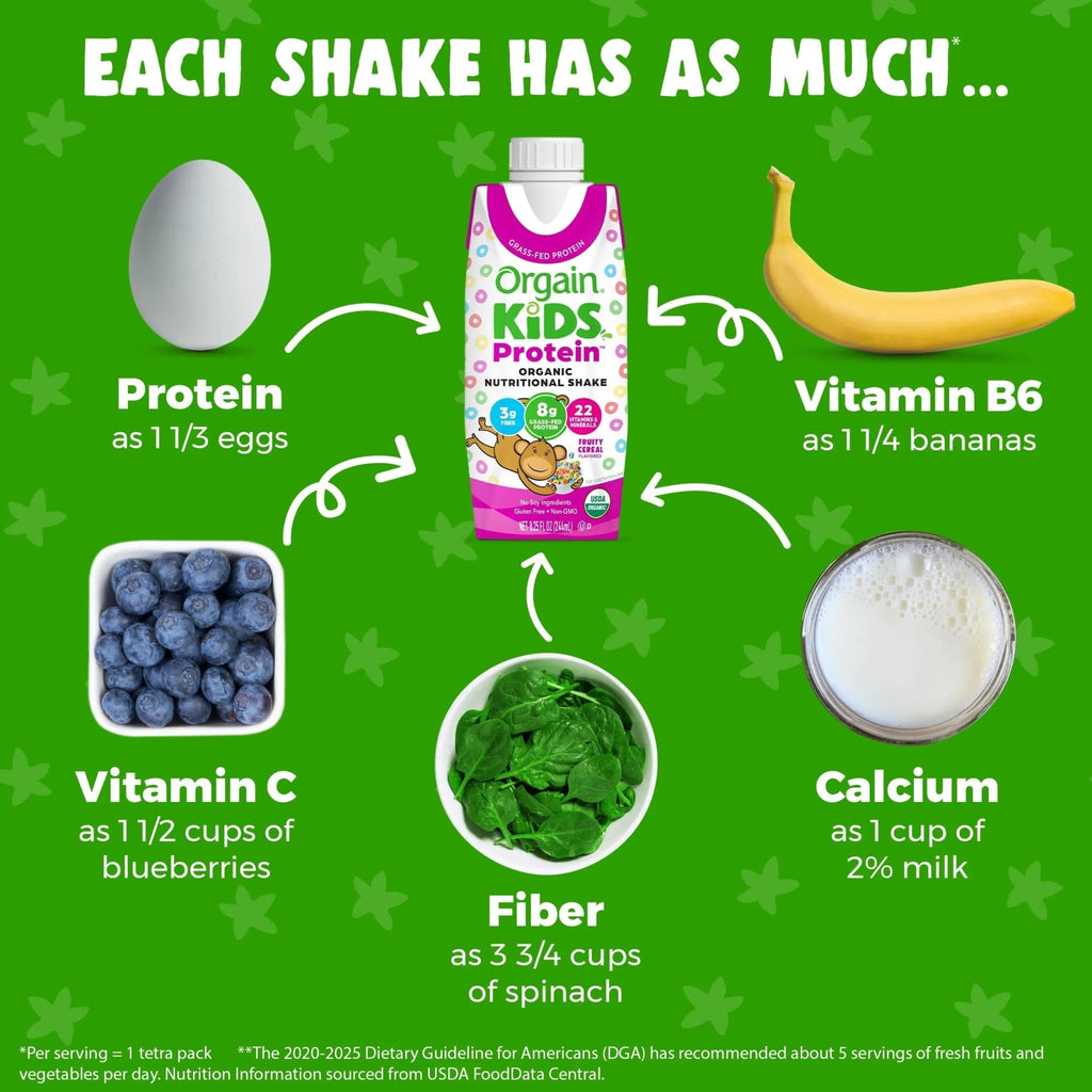 Orgain Organic Kids Nutritional Protein Shake, Fruity Cereal - Kids Snacks with 8g Dairy - TrustMedUSA
