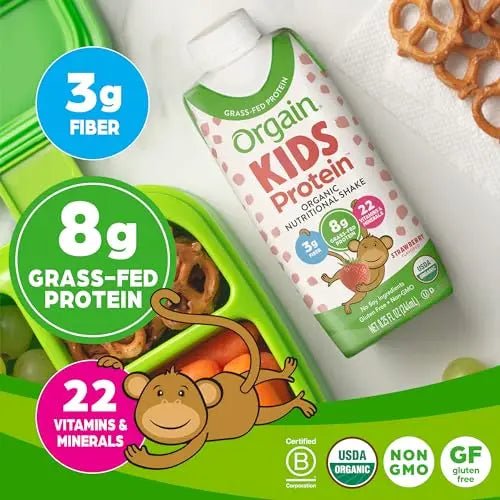 Orgain Organic Kids Nutritional Protein Shake, Strawberry - Kids Snacks with 8g Dairy - TrustMedUSA