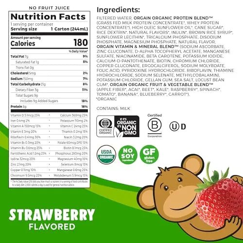 Orgain Organic Kids Nutritional Protein Shake, Strawberry - Kids Snacks with 8g Dairy - TrustMedUSA