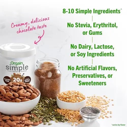Orgain Organic Simple Vegan Protein Powder, Chocolate - 20g Plant Based Protein - TrustMedUSA