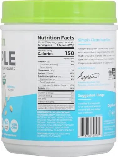 Orgain Organic Simple Vegan Protein Powder, Vanilla - 20g Plant Based Protein - TrustMedUSA