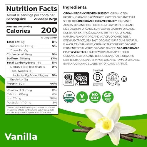 Orgain Organic Sport Vegan Protein Powder, Vanilla - 30g Plant Based Protein, For Pre-Work - TrustMedUSA