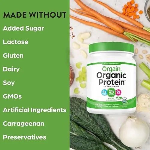 Orgain Organic Unflavored Vegan Protein Powder, Natural Unsweetened - 21g Plant Based - TrustMedUSA