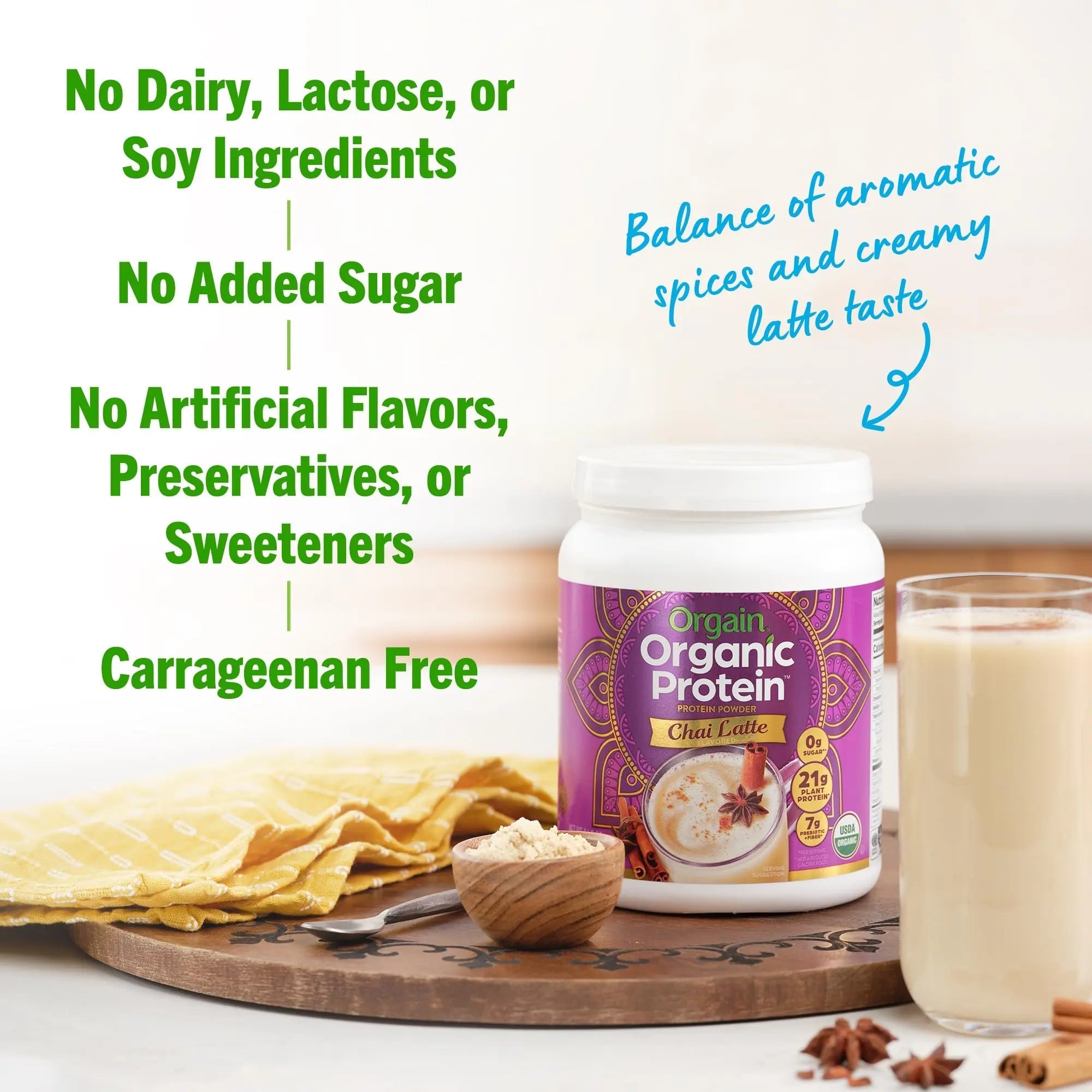 Orgain Organic Vegan Protein Powder, Chai Latte - 21g Plant Based Protein, Gluten Free - TrustMedUSA