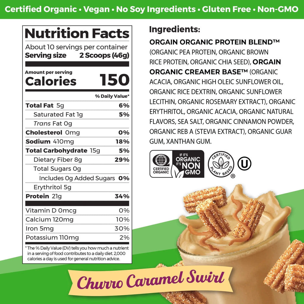 Orgain Organic Vegan Protein Powder, Churro Caramel Swirl - 21g Plant Based Protein - TrustMedUSA