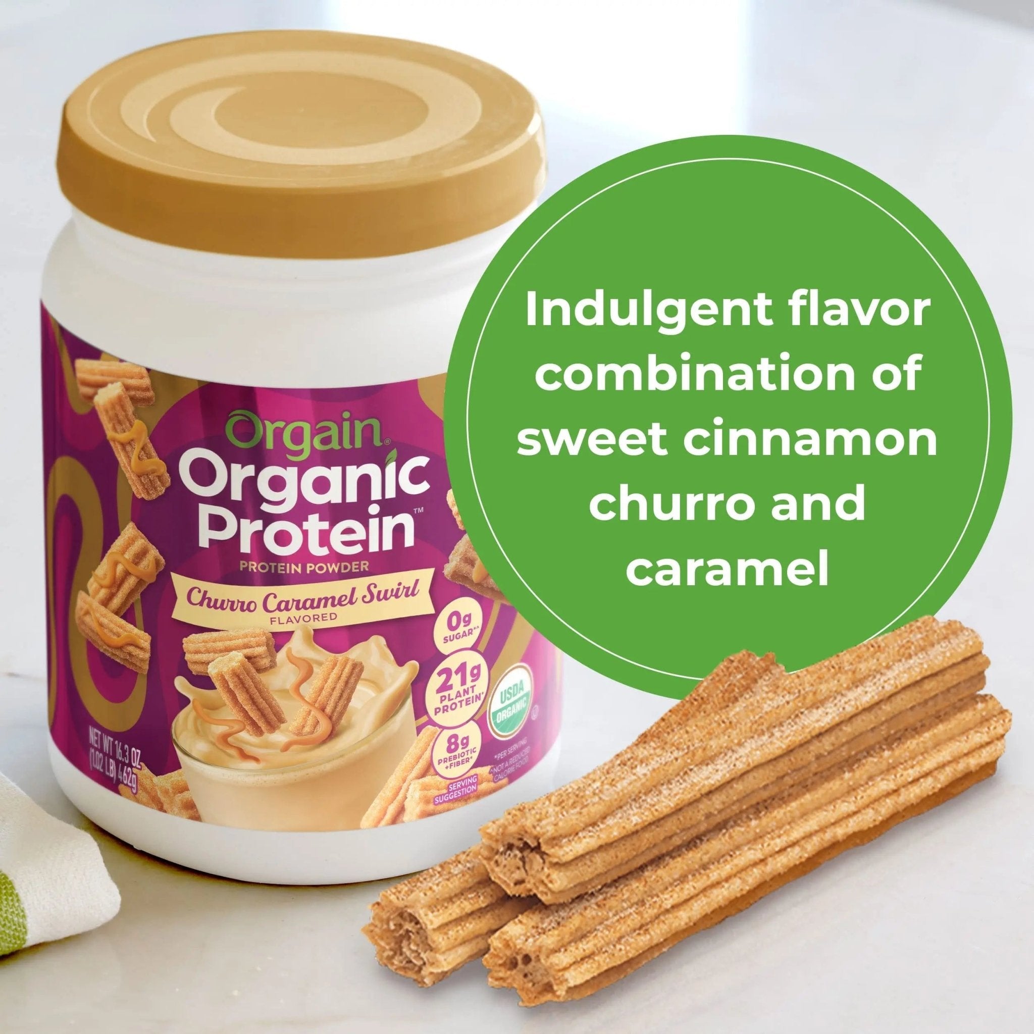 Orgain Organic Vegan Protein Powder, Churro Caramel Swirl - 21g Plant Based Protein - TrustMedUSA