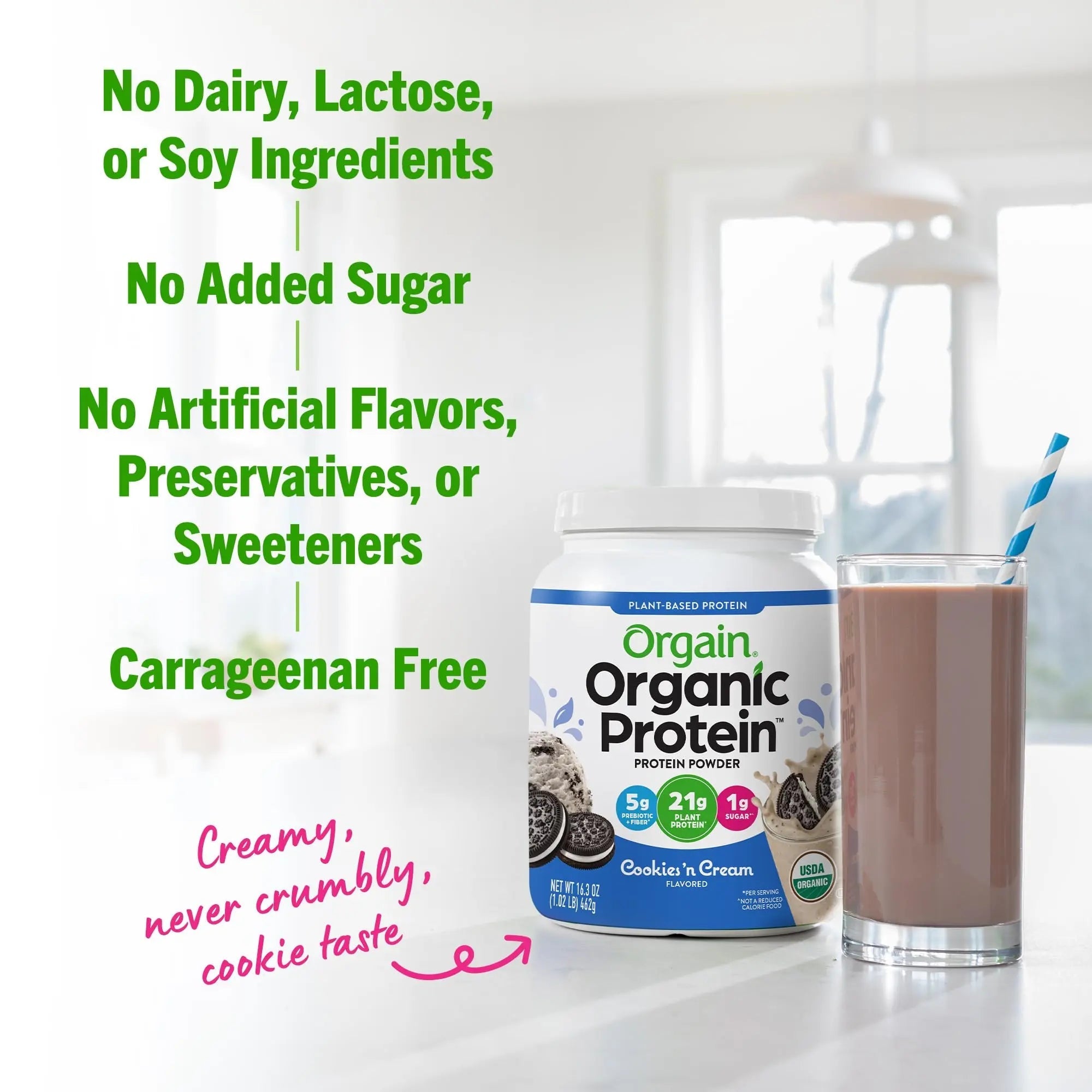 Orgain Organic Vegan Protein Powder, Cookies and Cream - 21g Plant Based Protein - TrustMedUSA