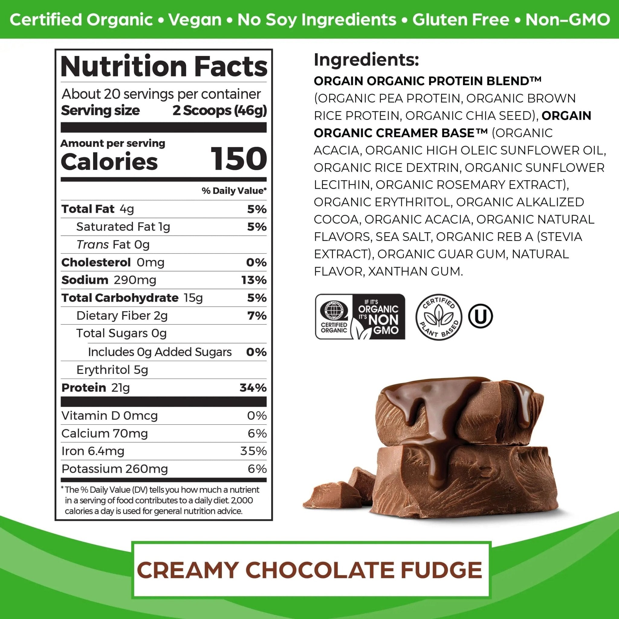 Orgain Organic Vegan Protein Powder, Creamy Chocolate Fudge - 21g Plant Based Protein - TrustMedUSA