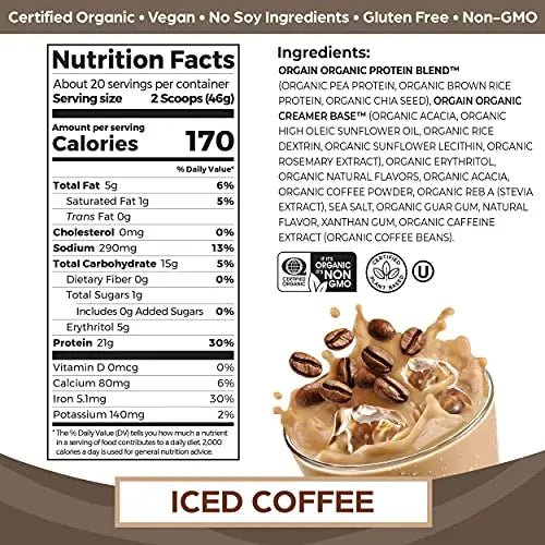 Orgain Organic Vegan Protein Powder, Iced Coffee - 21g Plant Based Protein, Gluten Free - TrustMedUSA