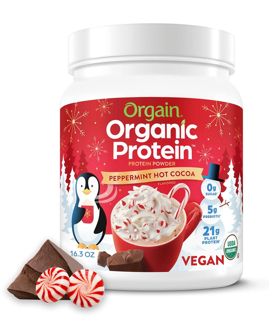 Orgain Organic Vegan Protein Powder, Peppermint Hot Cocoa Seasonal Holiday Flavor - TrustMedUSA