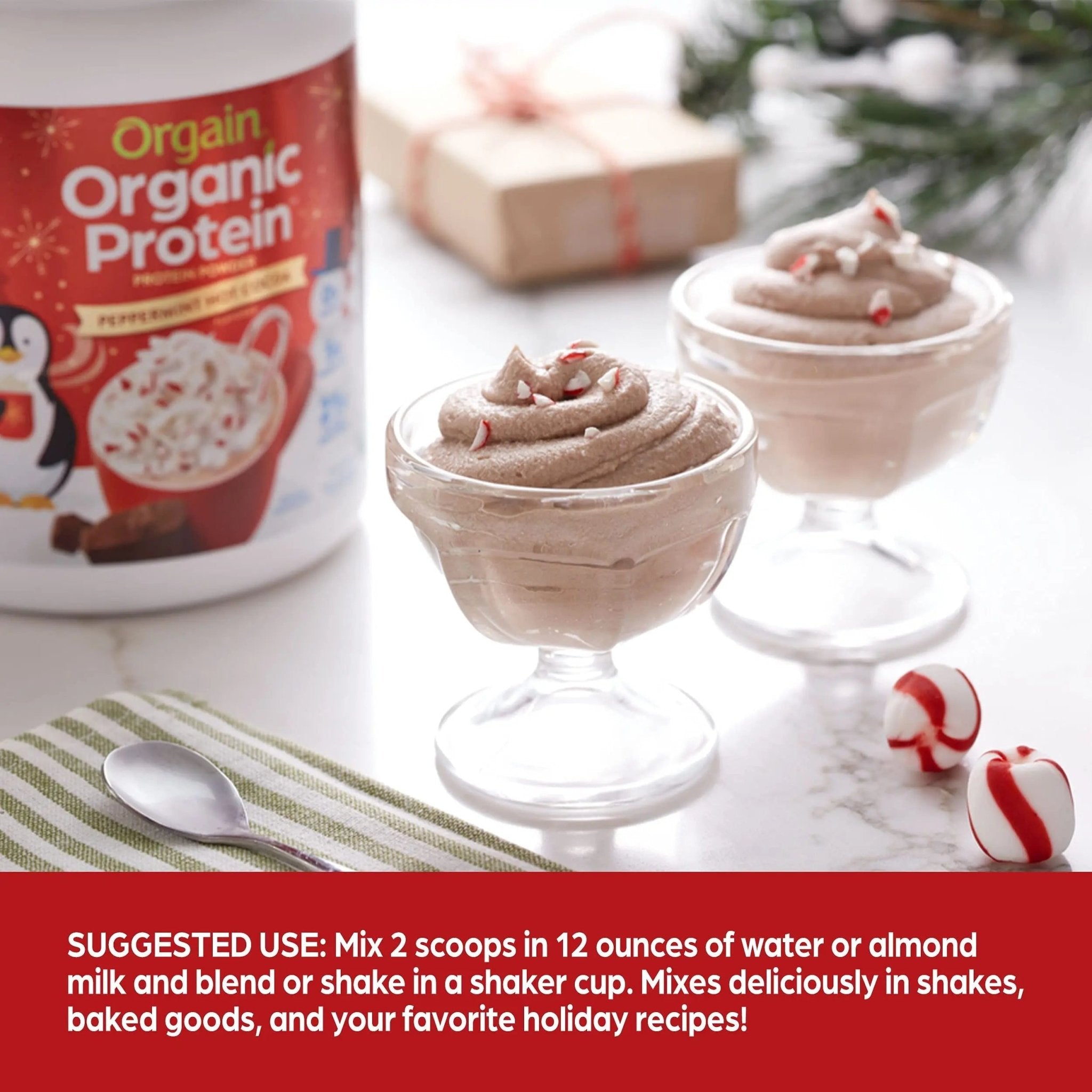 Orgain Organic Vegan Protein Powder, Peppermint Hot Cocoa Seasonal Holiday Flavor - TrustMedUSA