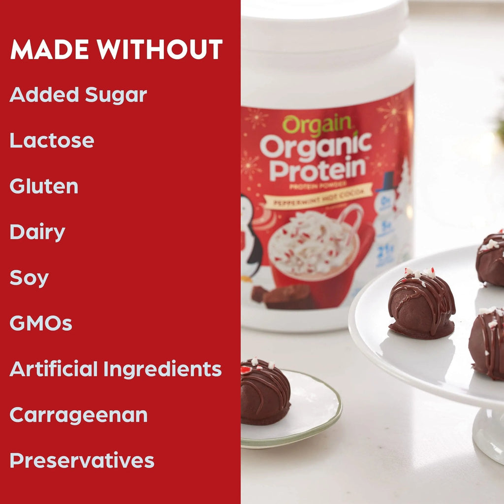 Orgain Organic Vegan Protein Powder, Peppermint Hot Cocoa Seasonal Holiday Flavor - TrustMedUSA