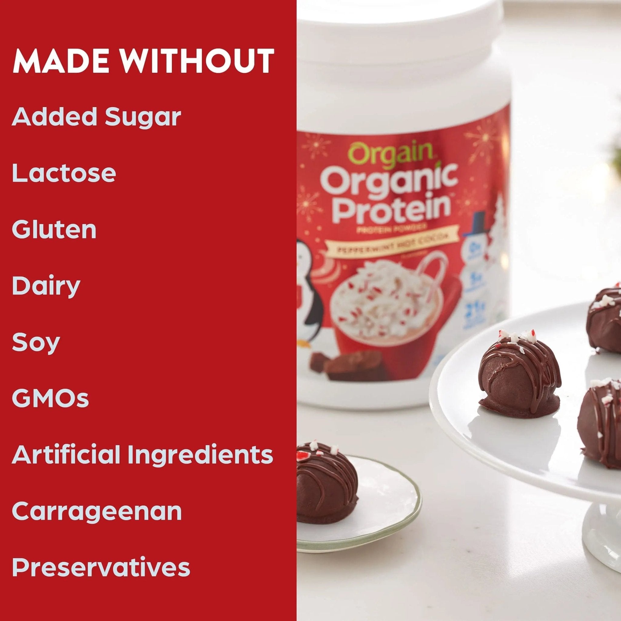 Orgain Organic Vegan Protein Powder, Peppermint Hot Cocoa Seasonal Holiday Flavor - TrustMedUSA