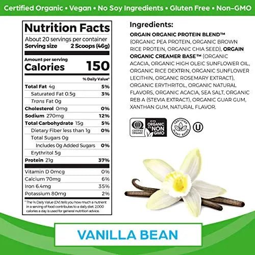 Orgain Organic Vegan Protein Powder, Vanilla Bean - 21g Plant Based Protein, Gluten Free - TrustMedUSA