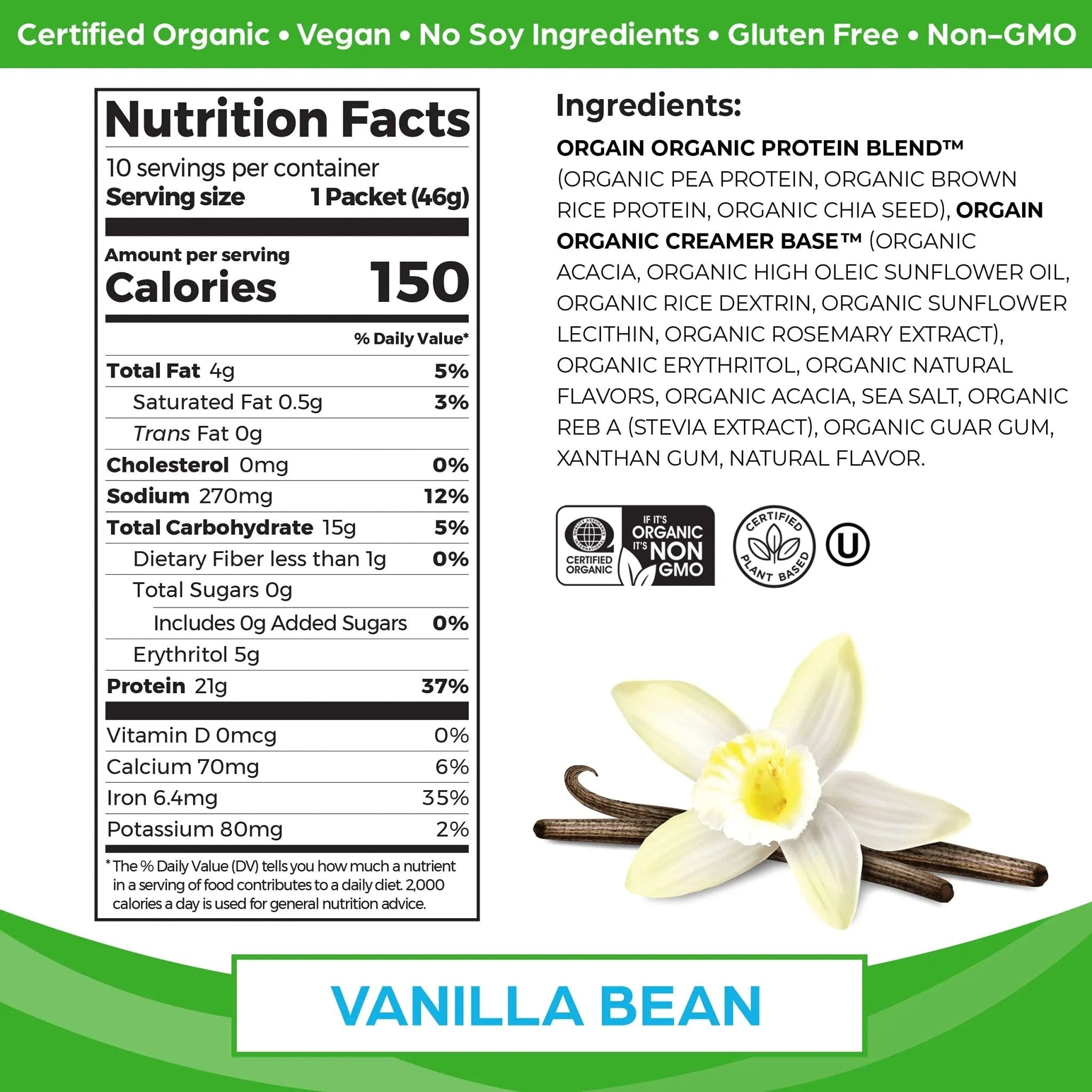 Orgain Organic Vegan Protein Powder, Vanilla Bean - 21g Plant Based Protein, Gluten Free - TrustMedUSA
