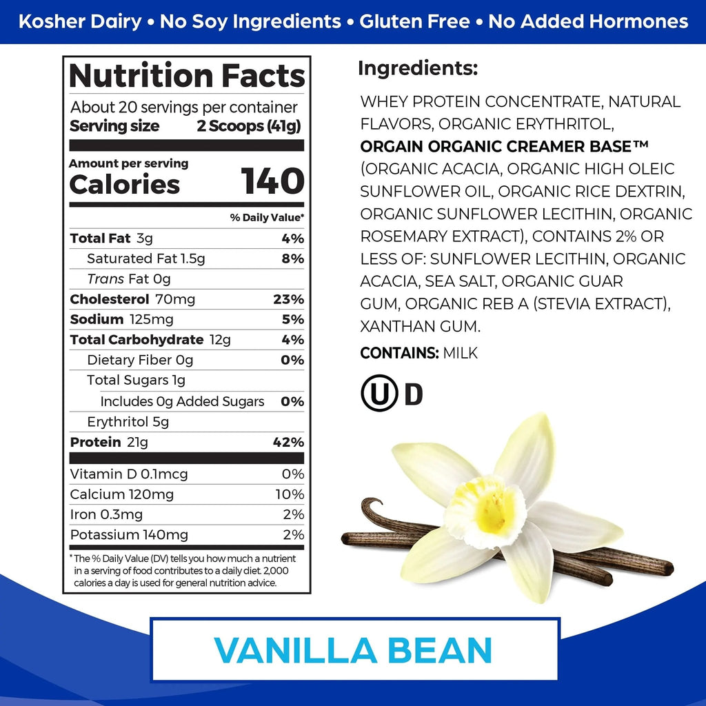 Orgain Whey Protein Powder, Vanilla Bean - 21g Grass Fed Dairy Protein, Gluten Free - TrustMedUSA