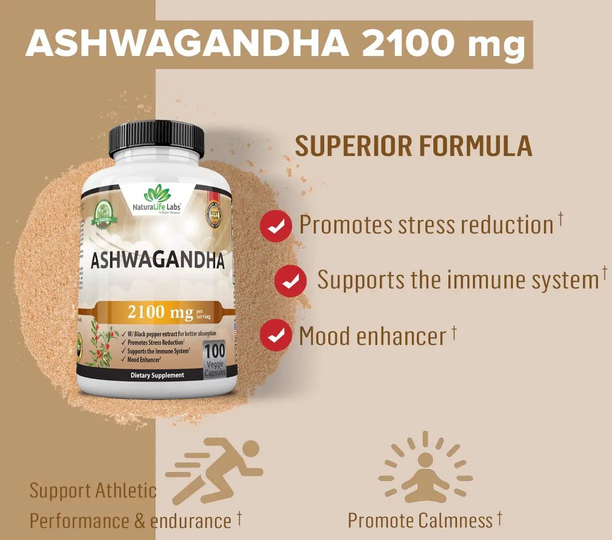 Organic Ashwagandha 2,100 mg - 100 Vegan Capsules Pure Organic Ashwagandha Powder - TrustMedUSA