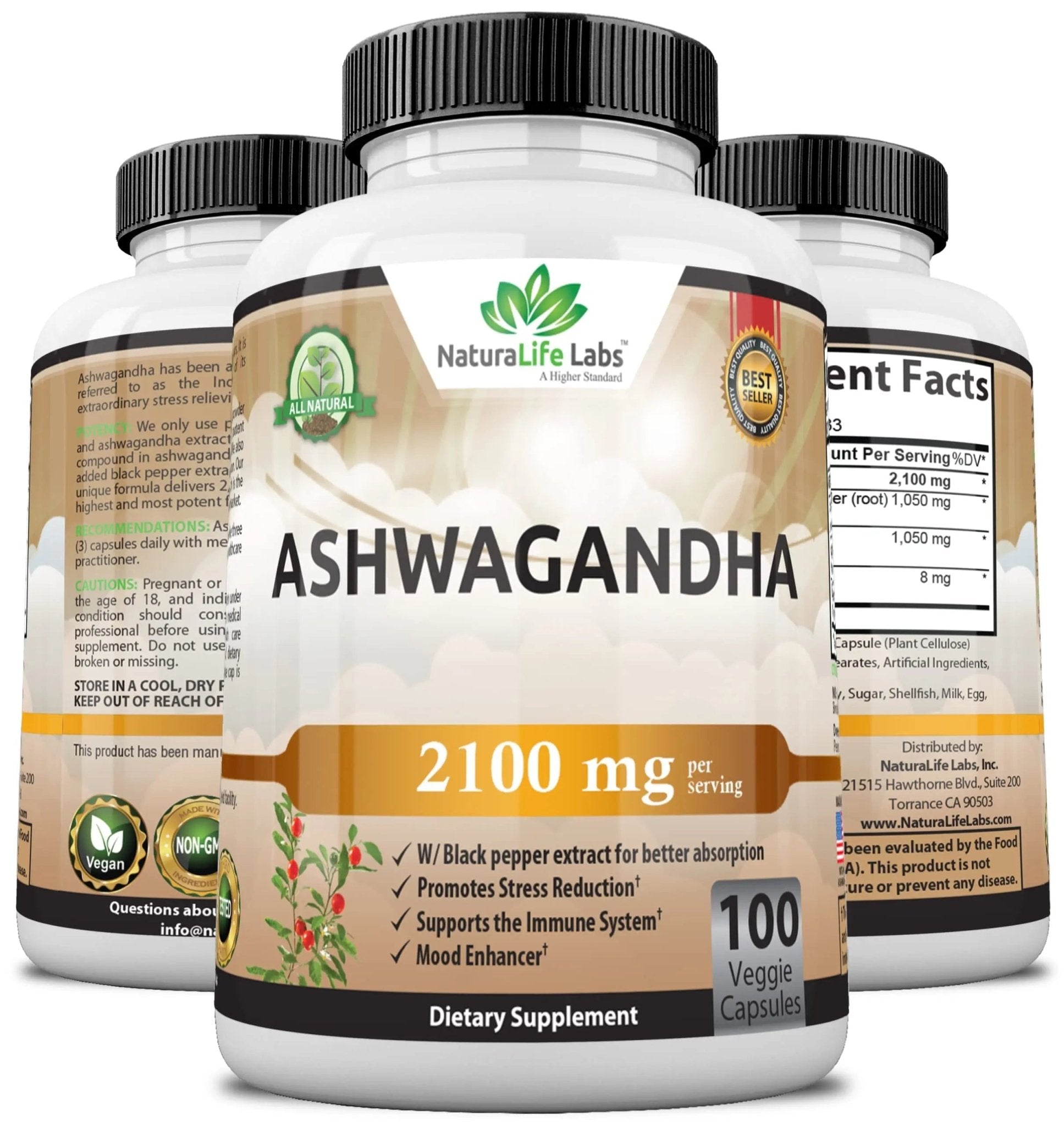 Organic Ashwagandha 2,100 mg - 100 Vegan Capsules Pure Organic Ashwagandha Powder - TrustMedUSA