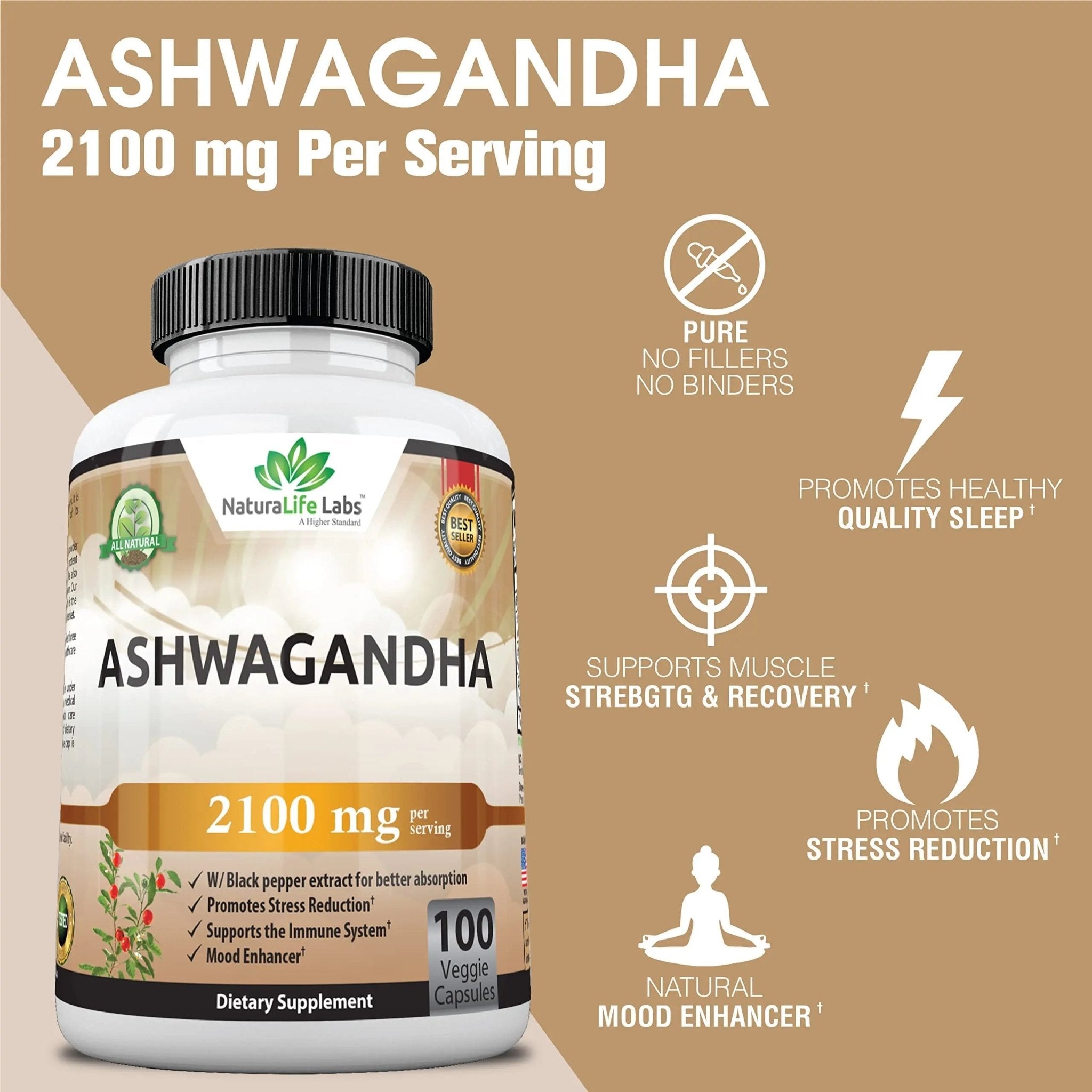 Organic Ashwagandha 2,100 mg - 100 Vegan Capsules Pure Organic Ashwagandha Powder - TrustMedUSA