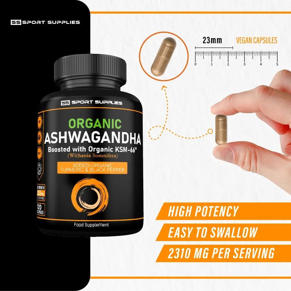 Organic Ashwagandha Capsules 1200mg Boosted with 100mg of Organic KSM-66 - TrustMedUSA