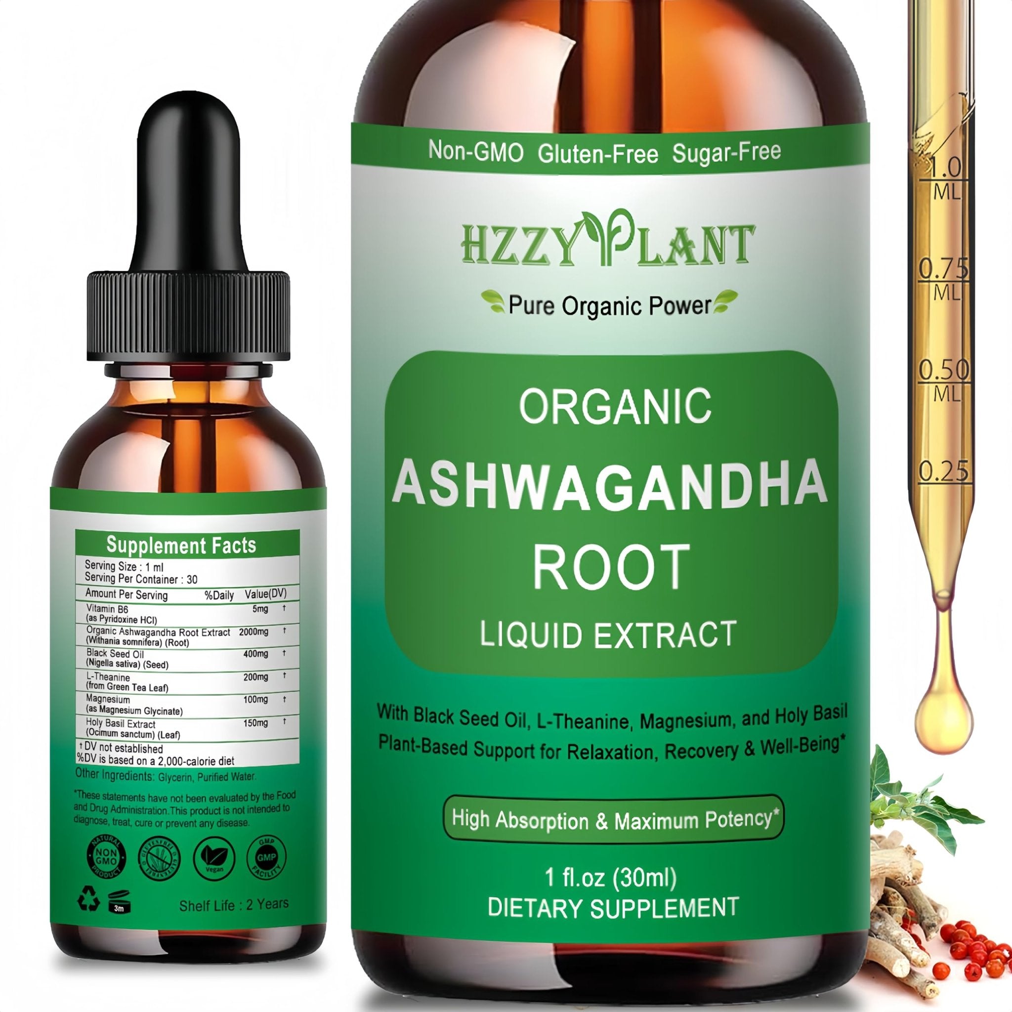 Organic Ashwagandha Drops,High Absorption Ashwagandha Extract Tincture for Stress Relief,Relaxation,Cortisol Support,Ashwagandha for Women & Men with Magnesium,L Theanine,Black Seed Oil,Vegan,Non-GMO - TrustMedUSA