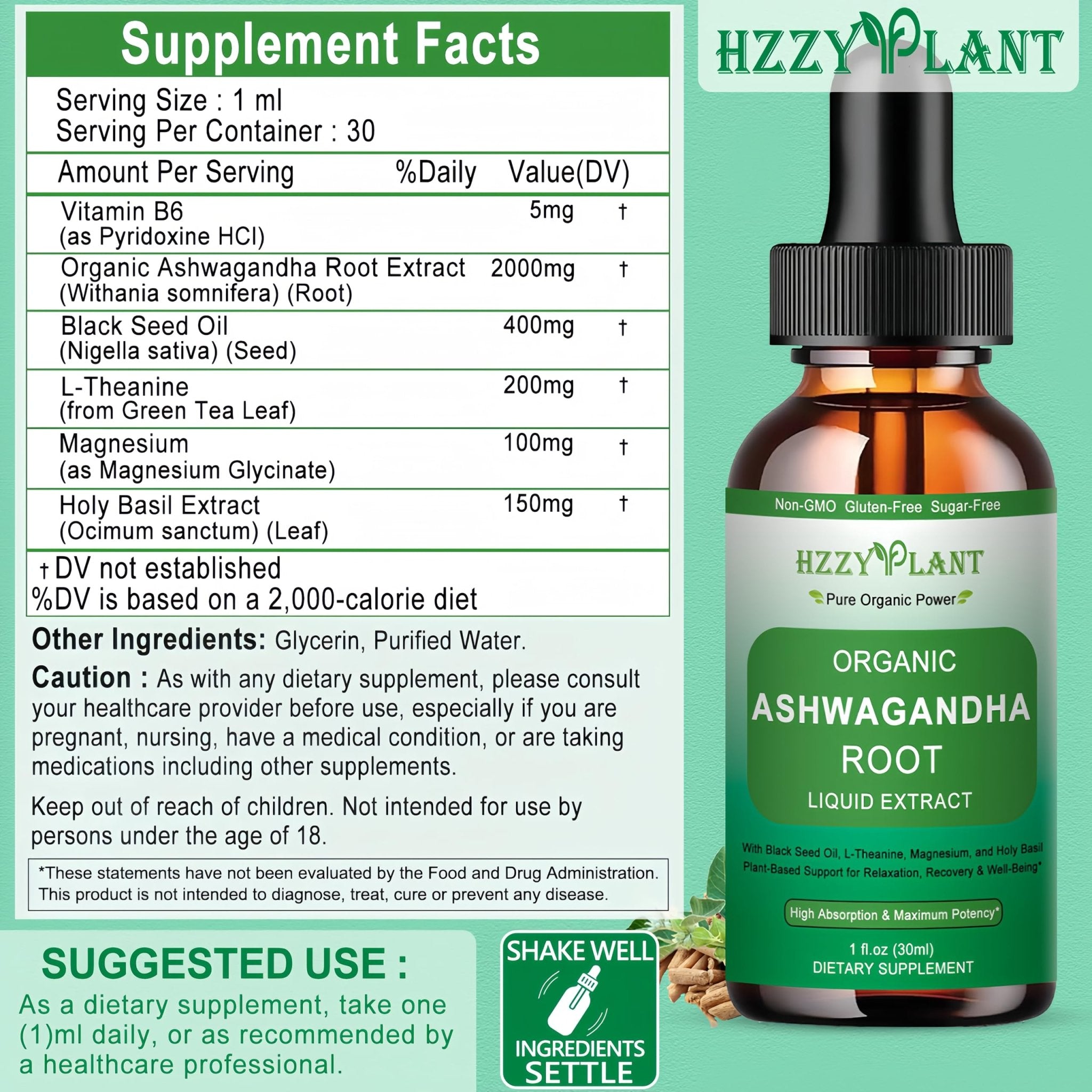 Organic Ashwagandha Drops,High Absorption Ashwagandha Extract Tincture for Stress Relief,Relaxation,Cortisol Support,Ashwagandha for Women & Men with Magnesium,L Theanine,Black Seed Oil,Vegan,Non-GMO - TrustMedUSA