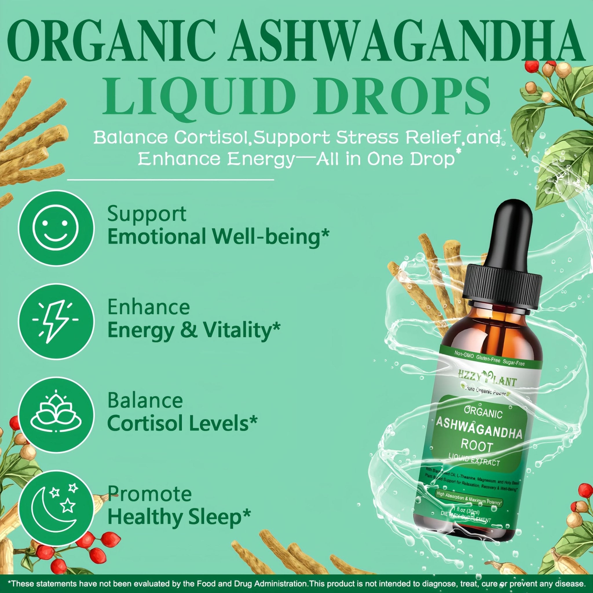 Organic Ashwagandha Drops,High Absorption Ashwagandha Extract Tincture for Stress Relief,Relaxation,Cortisol Support,Ashwagandha for Women & Men with Magnesium,L Theanine,Black Seed Oil,Vegan,Non-GMO - TrustMedUSA