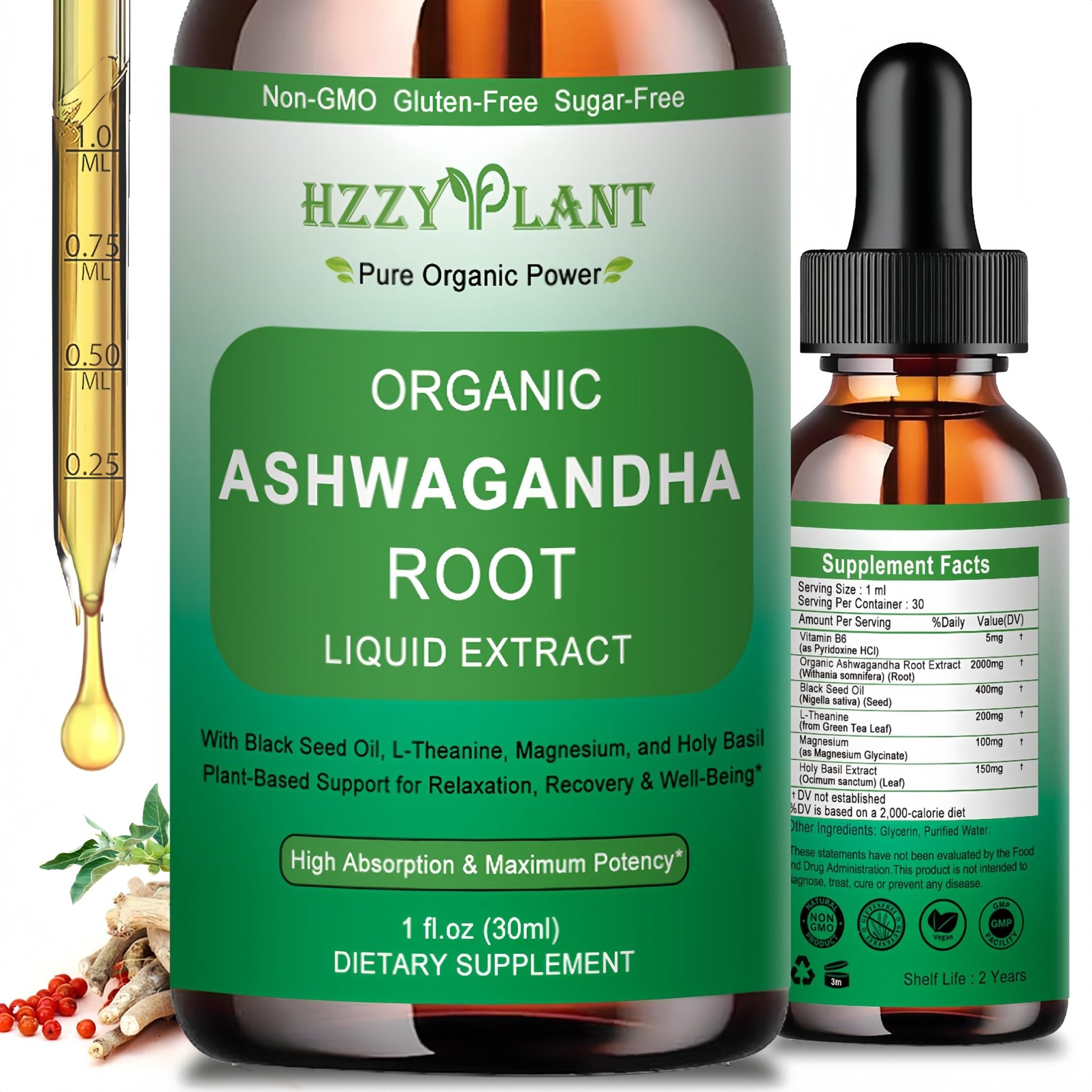 Organic Ashwagandha Drops,High Absorption Ashwagandha Extract Tincture for Stress Relief,Relaxation,Cortisol Support,Ashwagandha for Women & Men with Magnesium,L Theanine,Black Seed Oil,Vegan,Non-GMO - TrustMedUSA