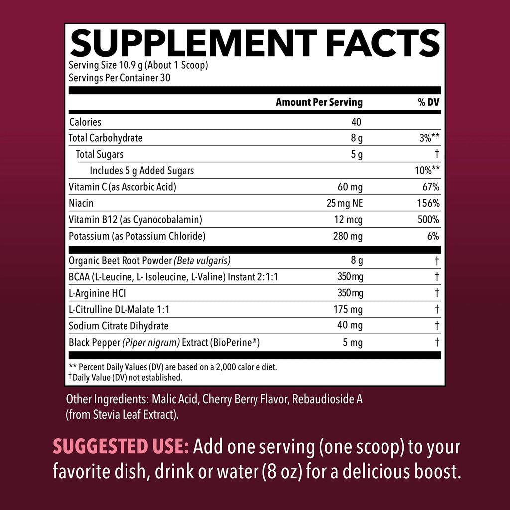 Organic Beet Root Powder with BCAA and L-Arginine for Energy and Stamina Support - TrustMedUSA