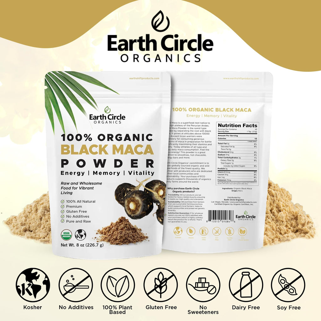 Organic Black Maca Peruvian Root Powder | Black Maca Root for Men | Natural Supplement | Essential Vitamins, Minerals & Fatty Acids Improved Energy | Immune Support (8oz, Pack of 1) - TrustMedUSA