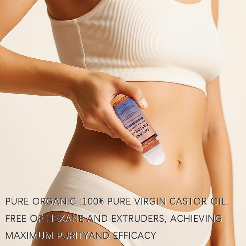 Organic Castor Oil with Rose Quartz Roller, Cold-Pressed Pure Organic Castor Oil Roller Ball for Hair Growth, Eyelashes, Eyebrows & Skin, 1.7 fl oz(1) - TrustMedUSA