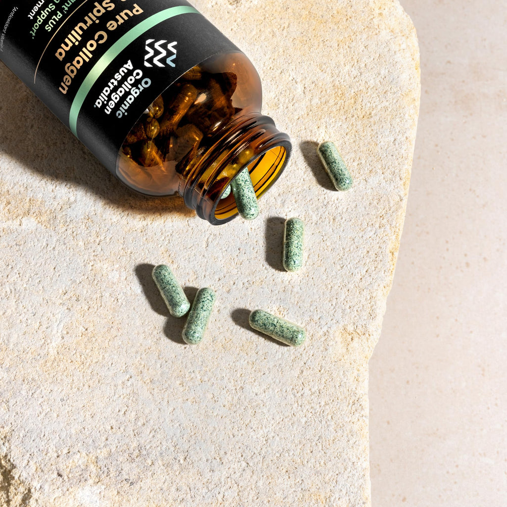 Organic Collagen Australia Pure Collagen & Spirulina Capsules – Antioxidant-Rich Supplement for Skin Elasticity, Joint Health, Metabolism Support & Energy (120 Capsules) - Maple Wellness Supplements