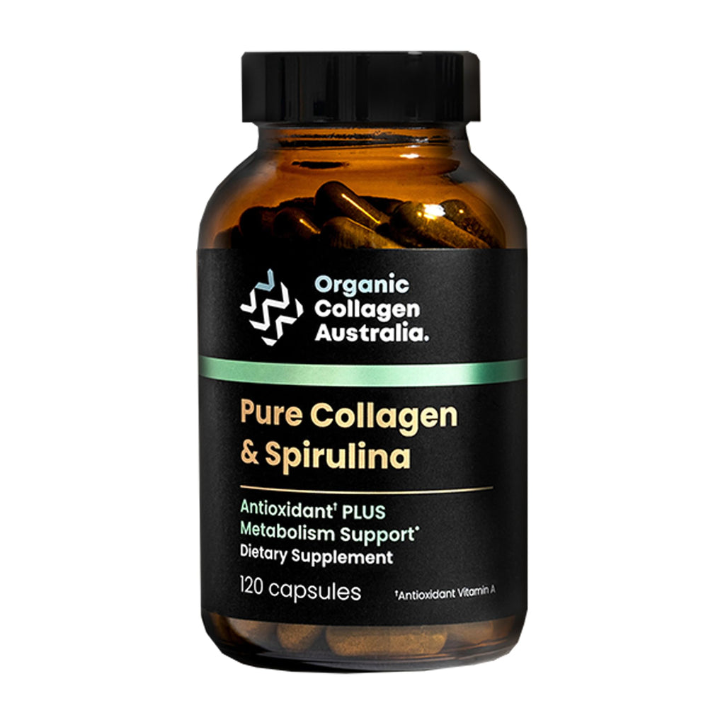 Organic Collagen Australia Pure Collagen & Spirulina Capsules – Antioxidant-Rich Supplement for Skin Elasticity, Joint Health, Metabolism Support & Energy (120 Capsules) - Maple Wellness Supplements