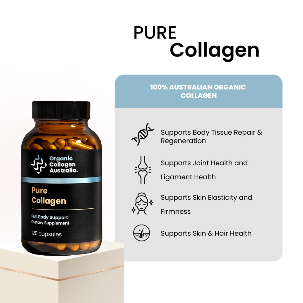 Organic Collagen Australia Pure Hydrolyzed Collagen Capsules – Bioavailable for Skin Elasticity, Hair Health, and Joint Support – Grass-Fed, Pasture-Raised, Paleo & Keto Friendly (120 Caps) - Maple Wellness Supplements