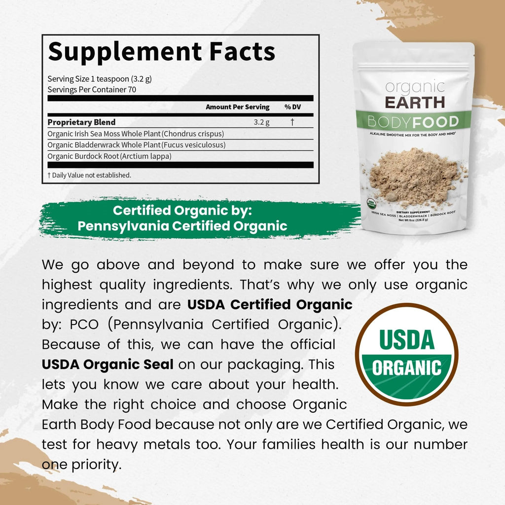 Organic Earth Irish Sea Moss Powder 8oz - Wildcrafted Sea Moss Organic with Bladderwrac - TrustMedUSA