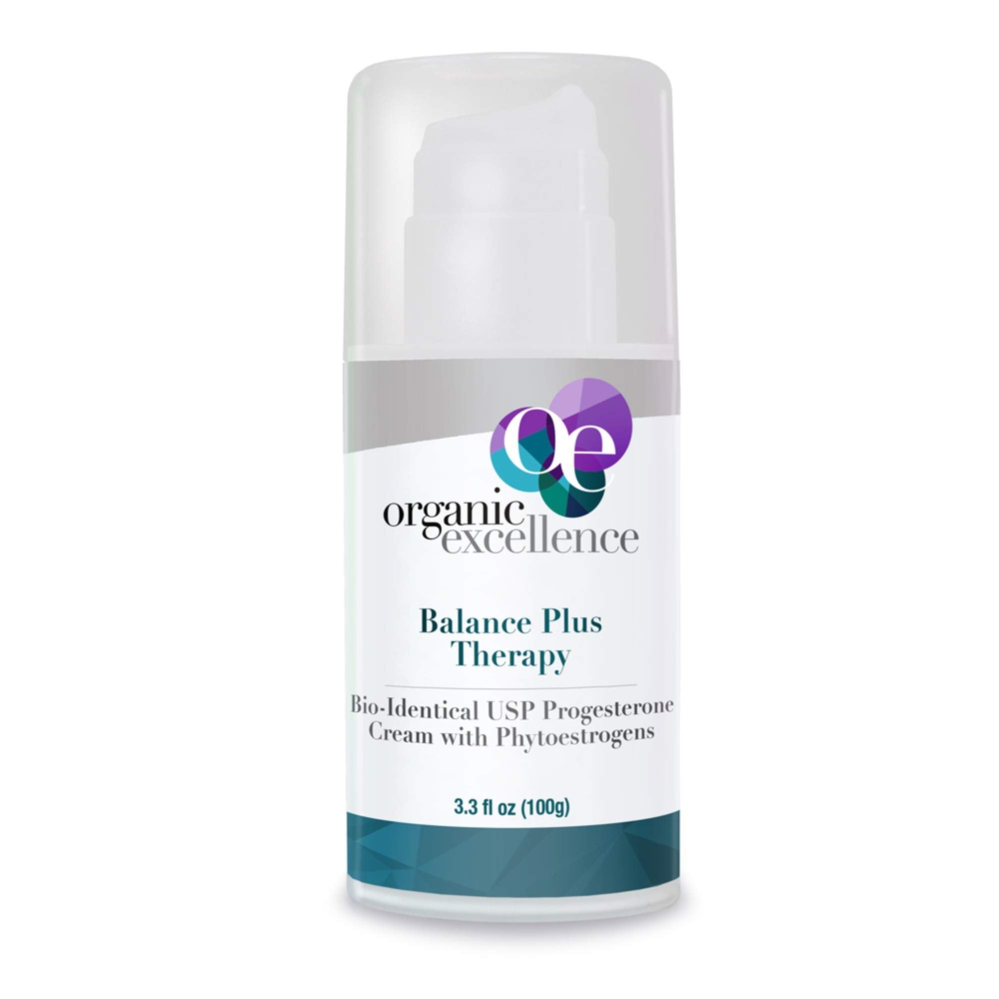 Organic Excellence Balance Plus Therapy - USP Bioidentical Organic Progesterone Cream for Women - with Phytoestrogens - for Menopause Relief and Natural Hormone Balance, 3.3 fl oz (100g) - TrustMedUSA