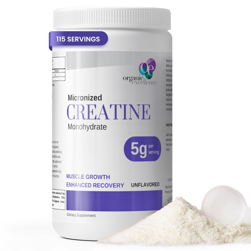 Organic Excellence Creatine Monohydrate – Micronized Creatine Powder for Muscle Growth, Strength & Recovery – Unflavored, 115 Servings - TrustMedUSA