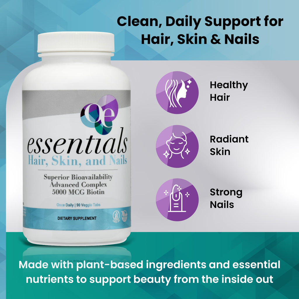 Organic Excellence Hair, Skin and Nails Vitamins for Women & Men – Biotin Supplement 5000 mcg– Hyaluronic Acid - Supports Healthy Hair Growth, Radiant Skin & Strong Nails, 3 Month Supply (90 Tablets) - TrustMedUSA